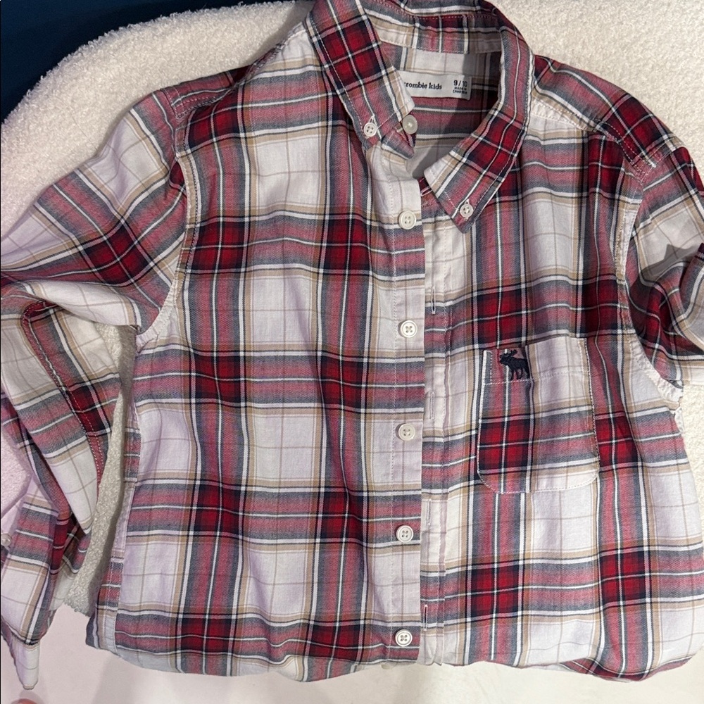 Abercrombie Kids Plaid Button Down Shirt - Red and White